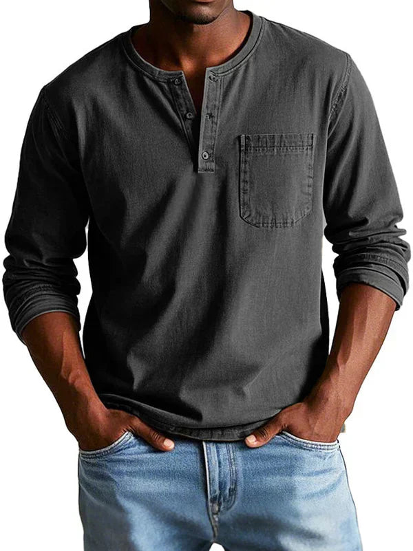 T-shirt Uomo Manica Lunga Henley Stile Casual