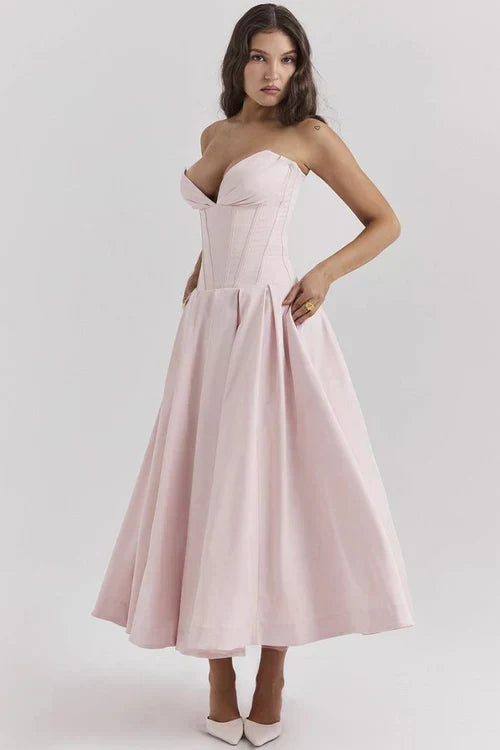 Abito Midi Donna Senza Spalline Taglio Medio