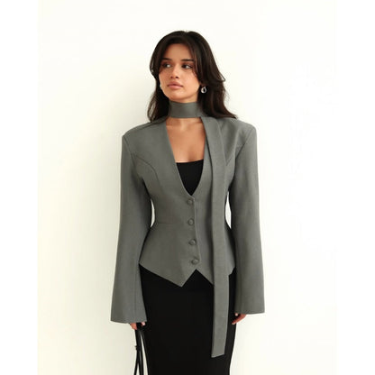 Blazer Donna Manica Lunga con Sciarpa Elegante