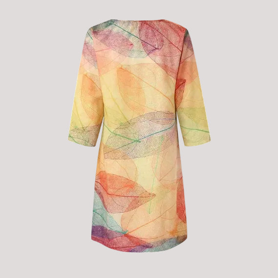 Abito Midi Donna Scollo a V Fantasia Foglie Estate
