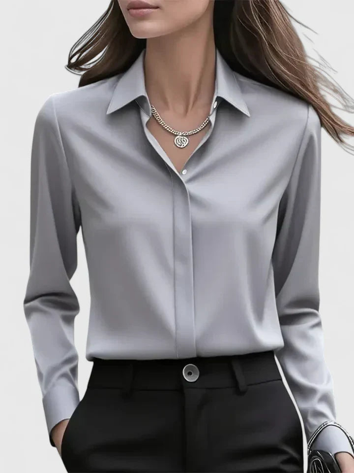 Camicia Donna in Satin con Bottoni e Manica Corta