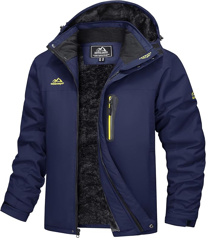 Parka Uomo Impermeabile e Antivento con Fodera in Pile e Cappuccio