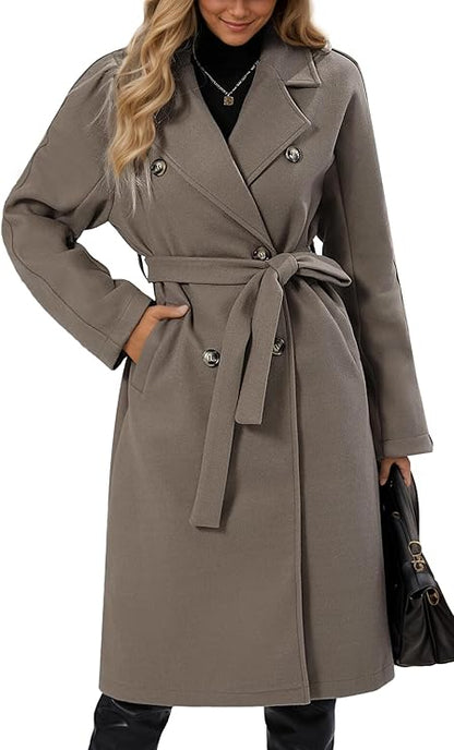 Trenchcoat Donna Classico Doppio Bottone Caldo Autunno Inverno