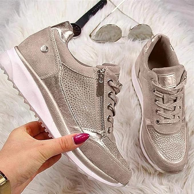 Sneaker Donna Plateau con Lacci e Chiusura a Zip