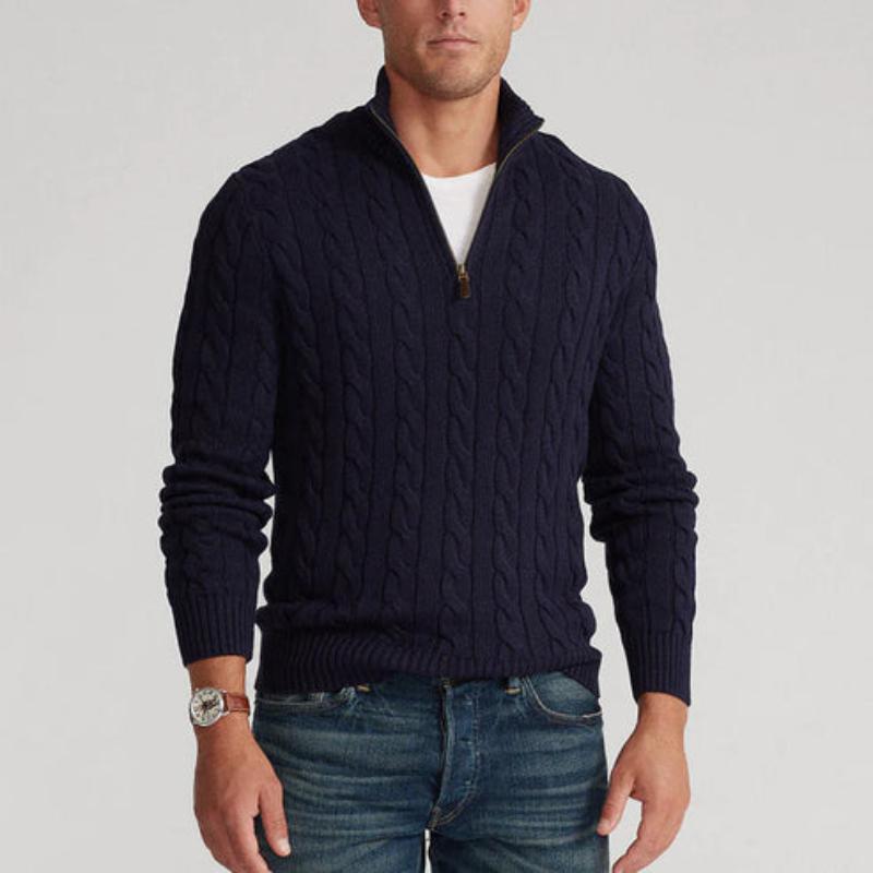 Maglione Uomo Mezza Zip Treccia Collo Alto