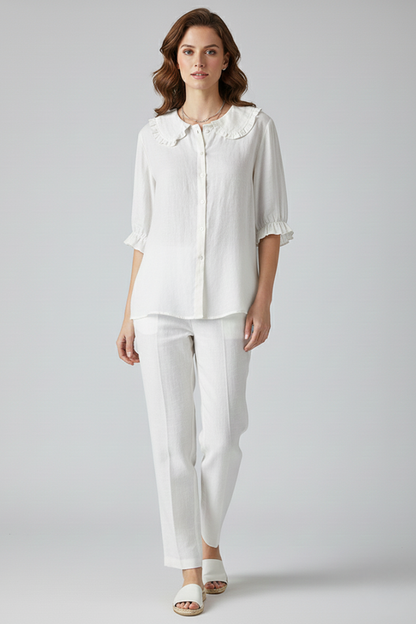 Camicia Donna con Colletto a Volant e Bottoni