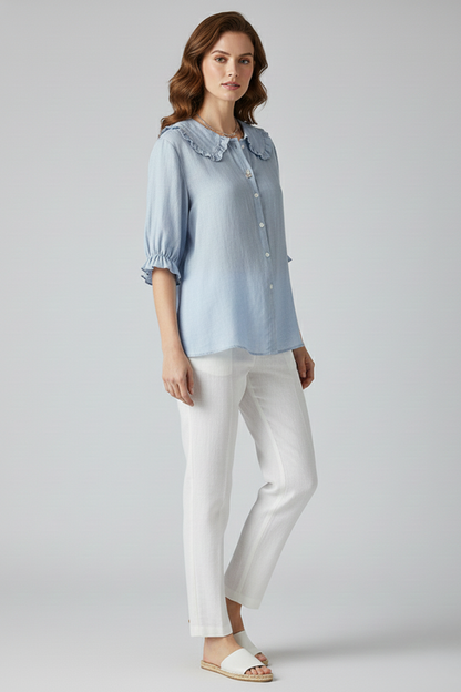 Camicia Donna con Colletto a Volant e Bottoni