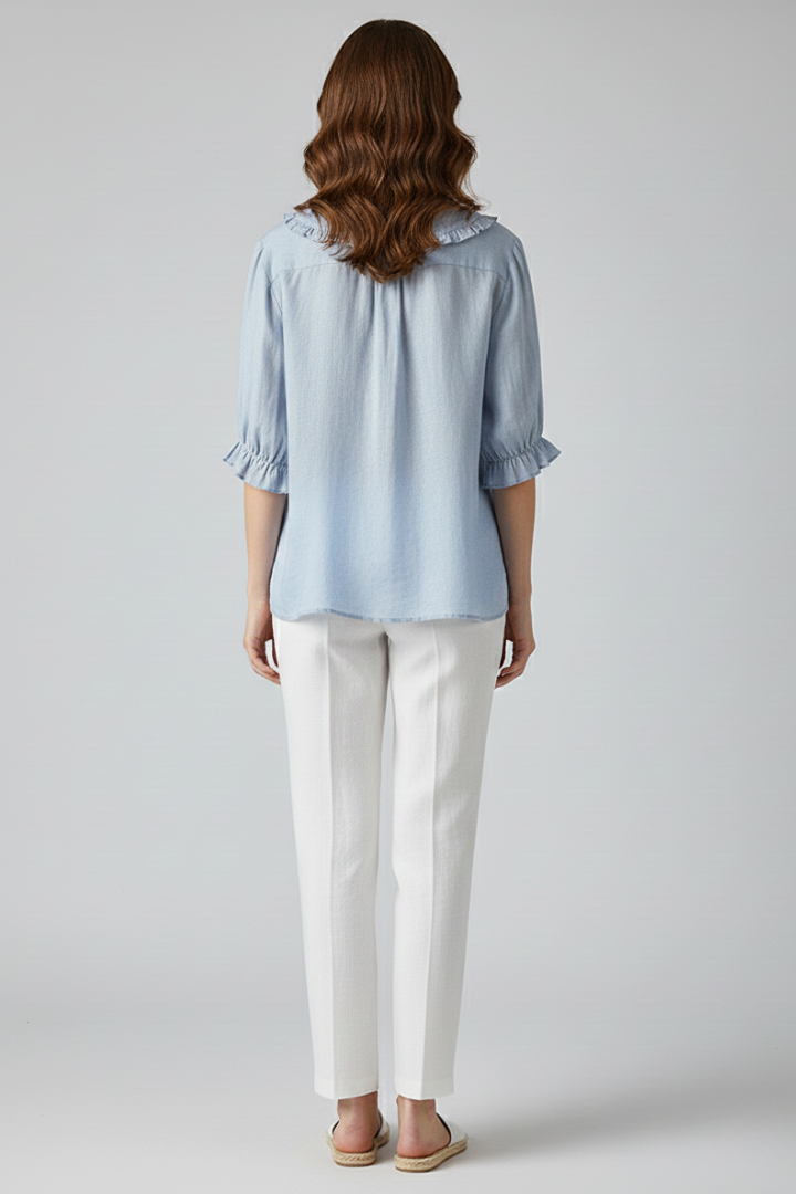 Camicia Donna con Colletto a Volant e Bottoni