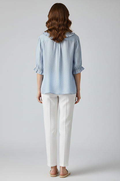 Camicia Donna con Colletto a Volant e Bottoni