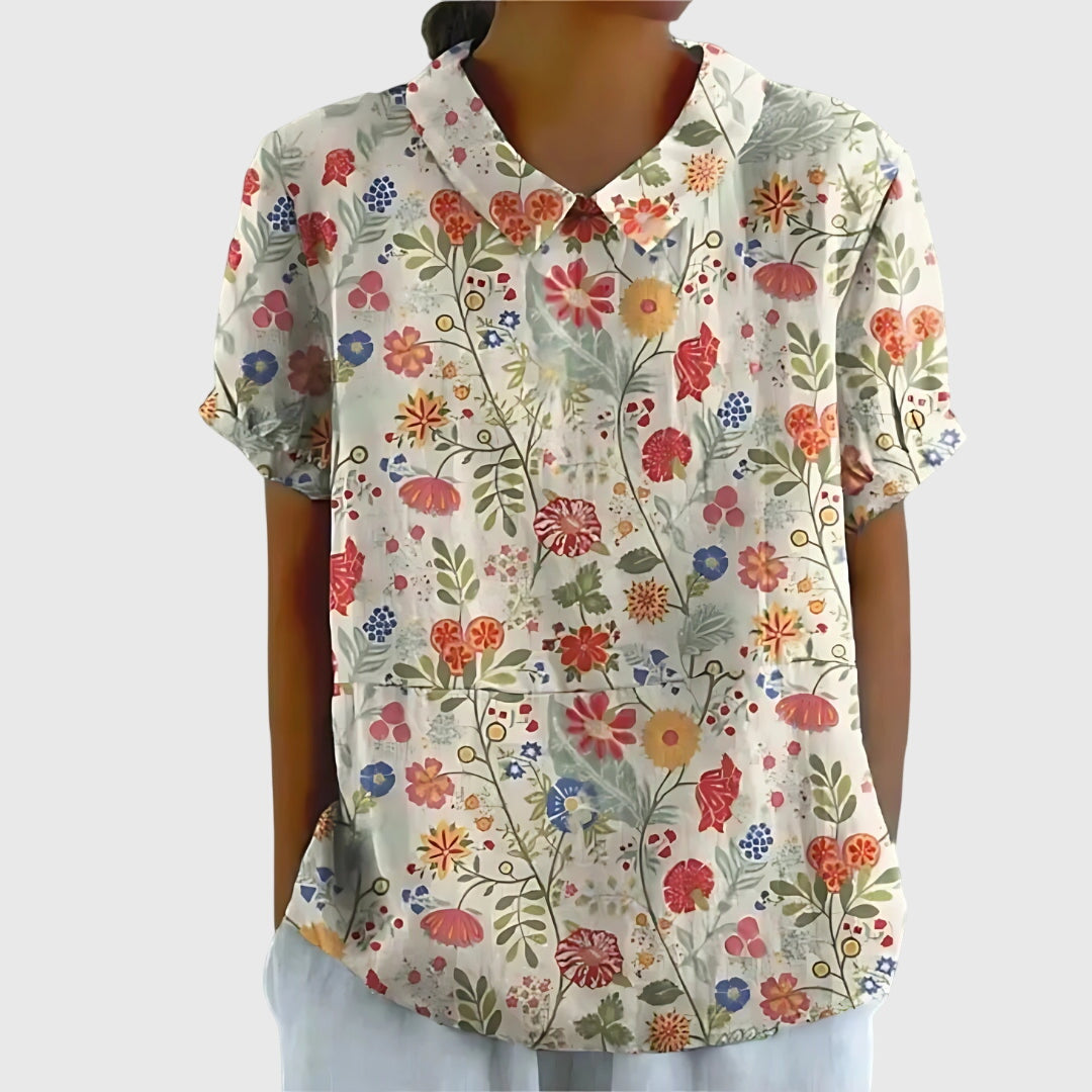 Blusa Donna con Colletto a Fiori Manica Corta