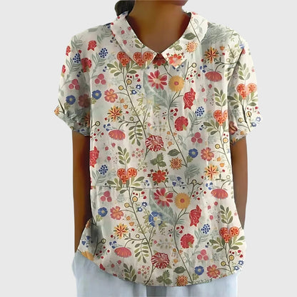 Blusa Donna con Colletto a Fiori Manica Corta