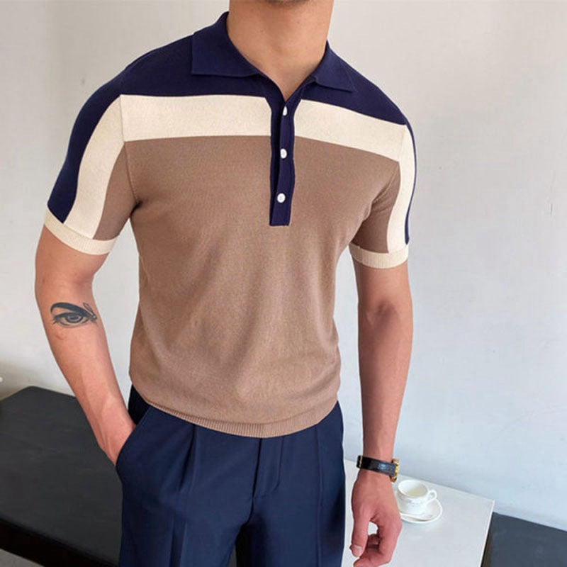 Polo Uomo Cotone Color Block Bottoni Classica