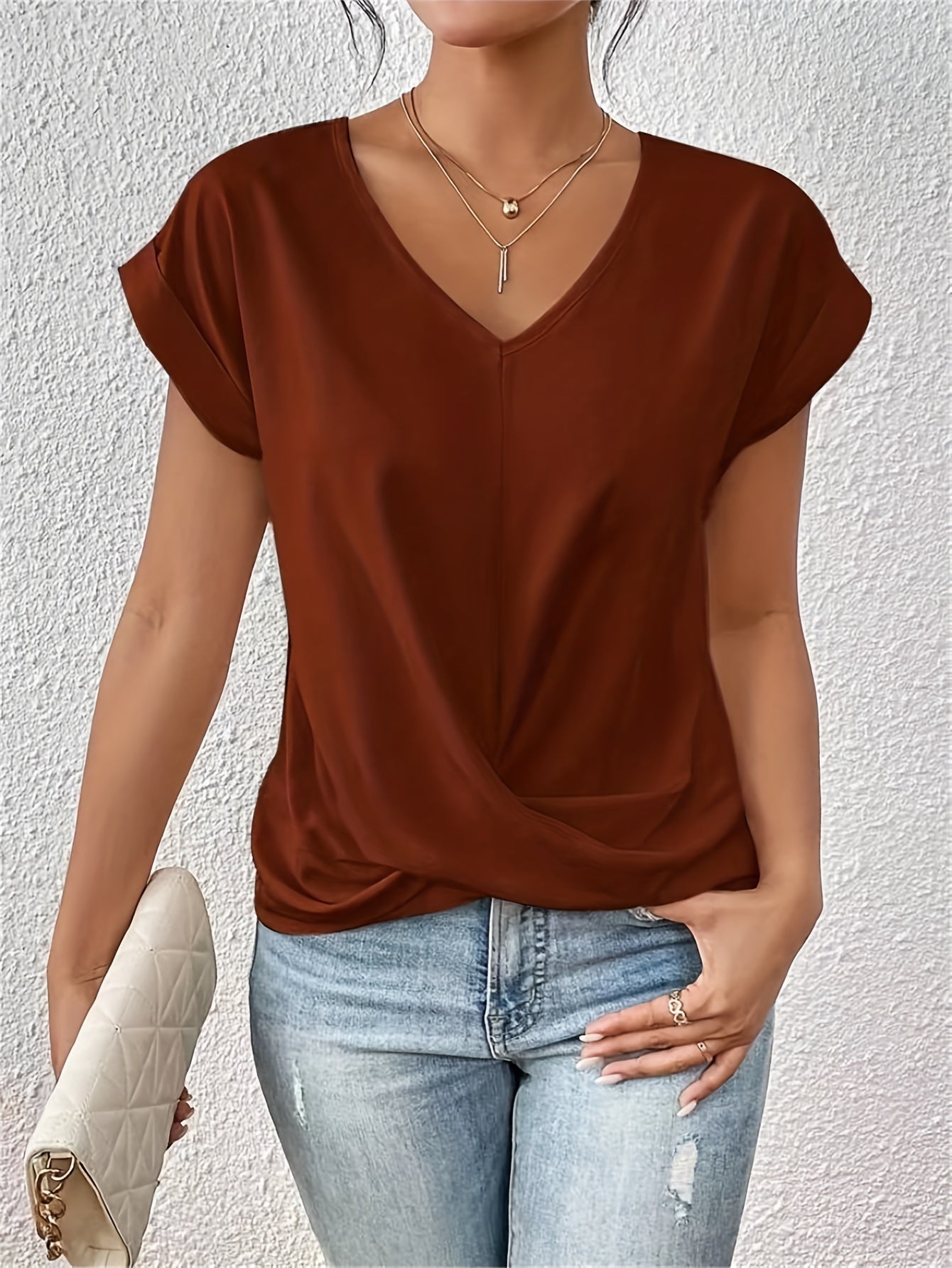 T-shirt Donna Casual Scollo a V Manica Corta