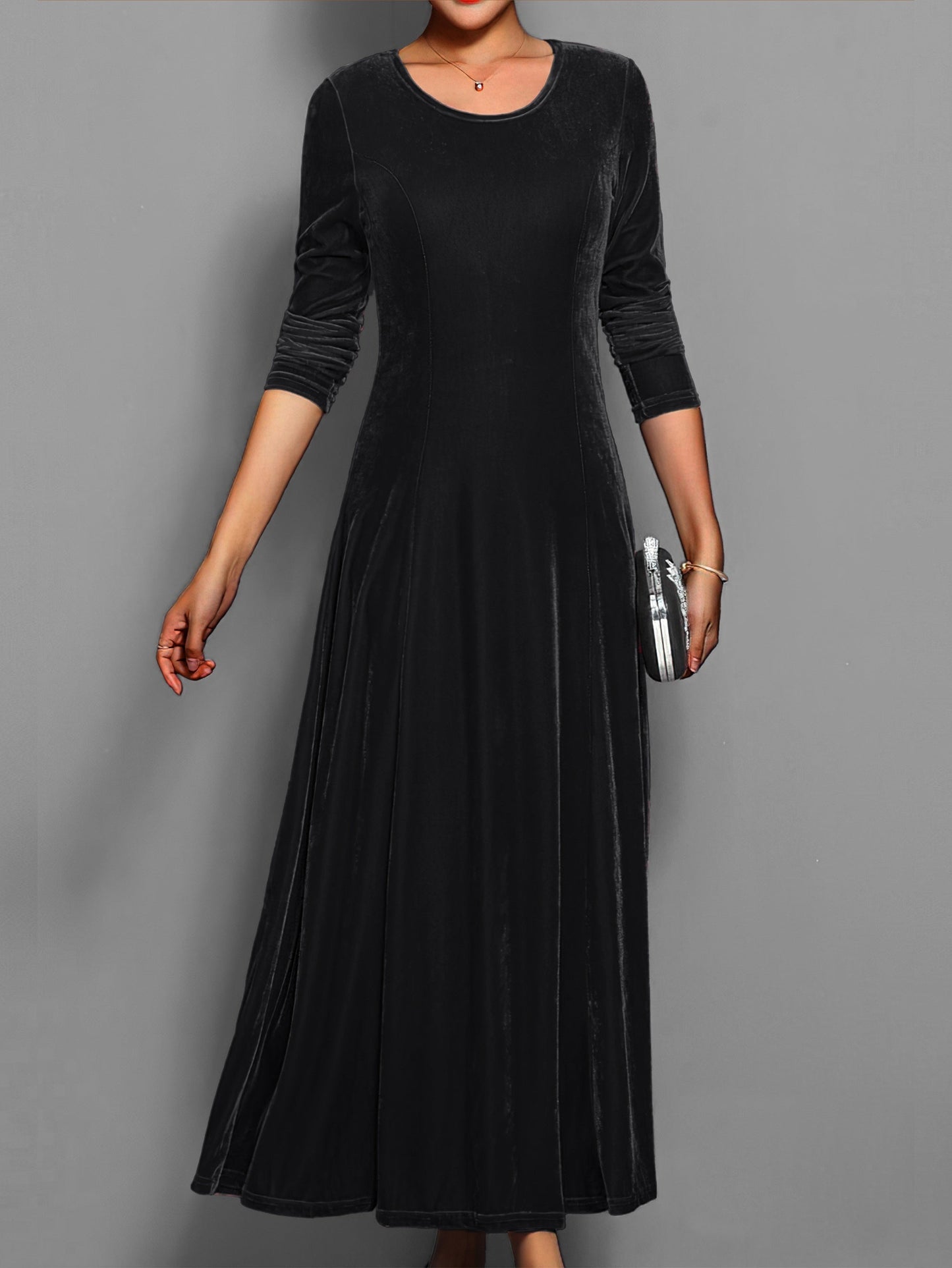 Abito Midi Donna Manica Lunga Stile Elegante Autunnale