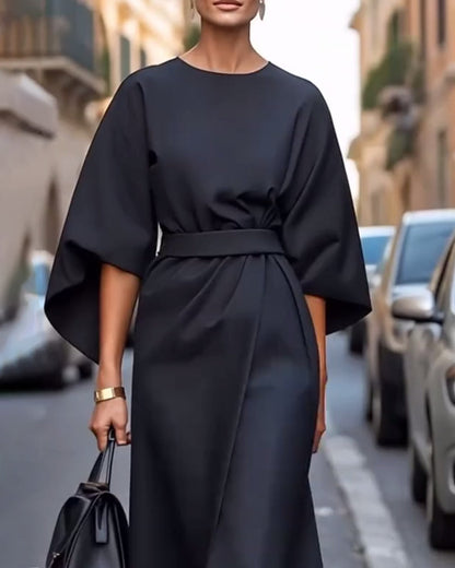 Abito Midi Donna con Cintura a Fiocco