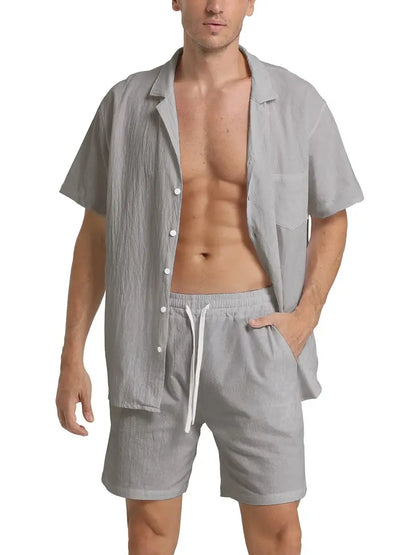 Completo Uomo Camicia Manica Corta con Bottoni e Pantaloncini