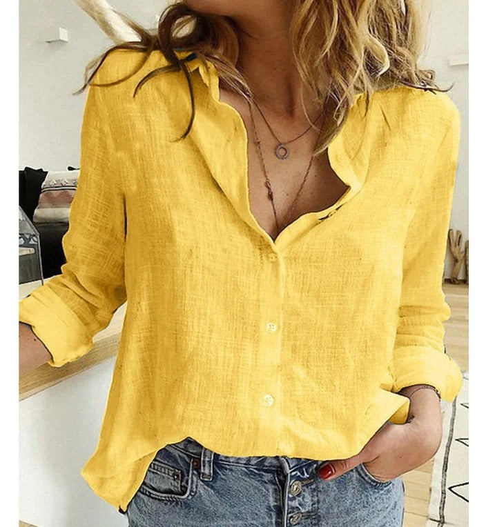 Blusa Donna Casual Bottoni Scollo a V