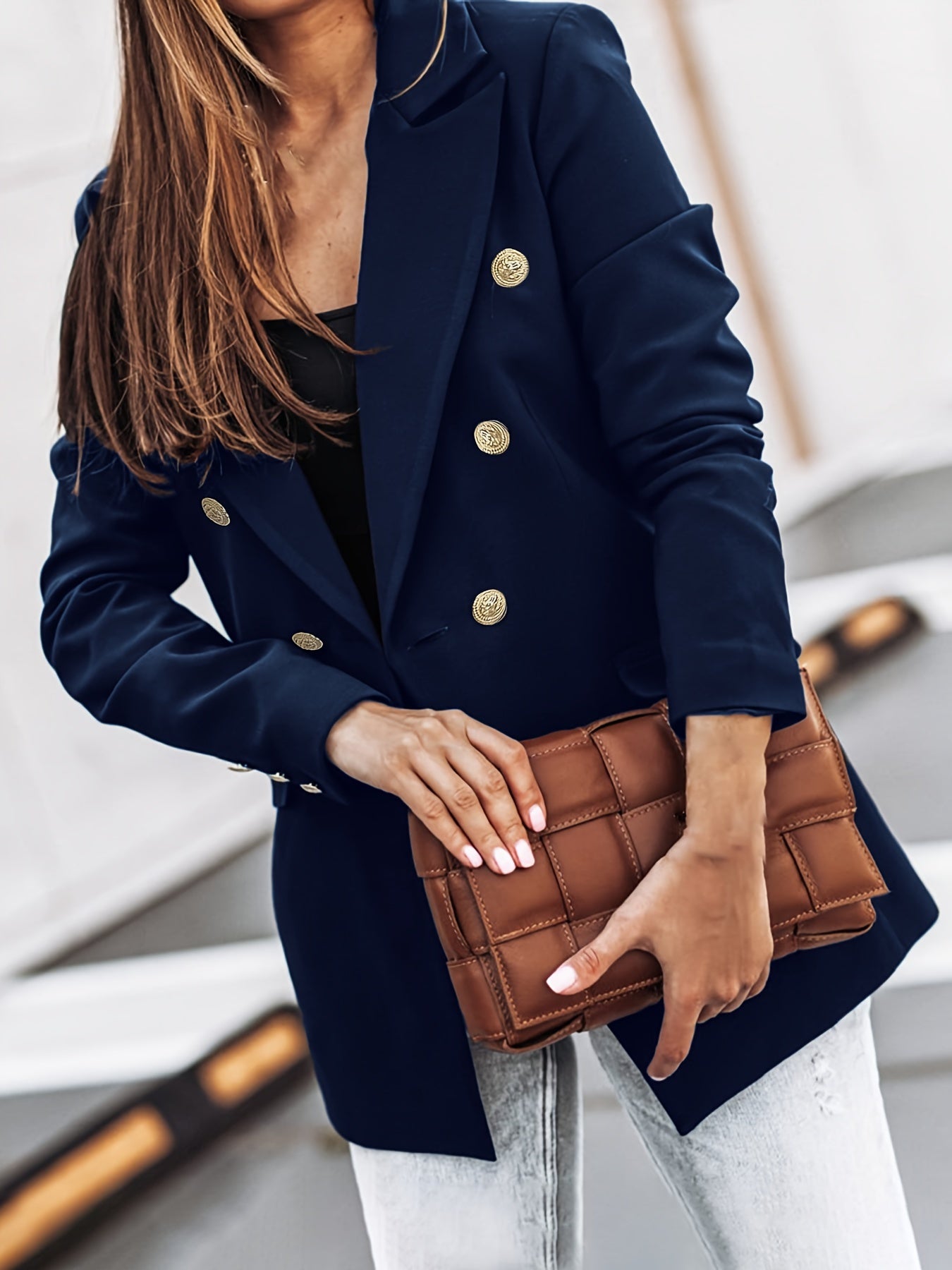 Blazer Donna Elegante Doppio Bottone Stile Business Classico