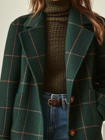 Cappotto Lungo Donna a Quadri con Colletto Rever