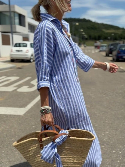 Abito Camicia Donna Manica Lunga Lunghezza Midi