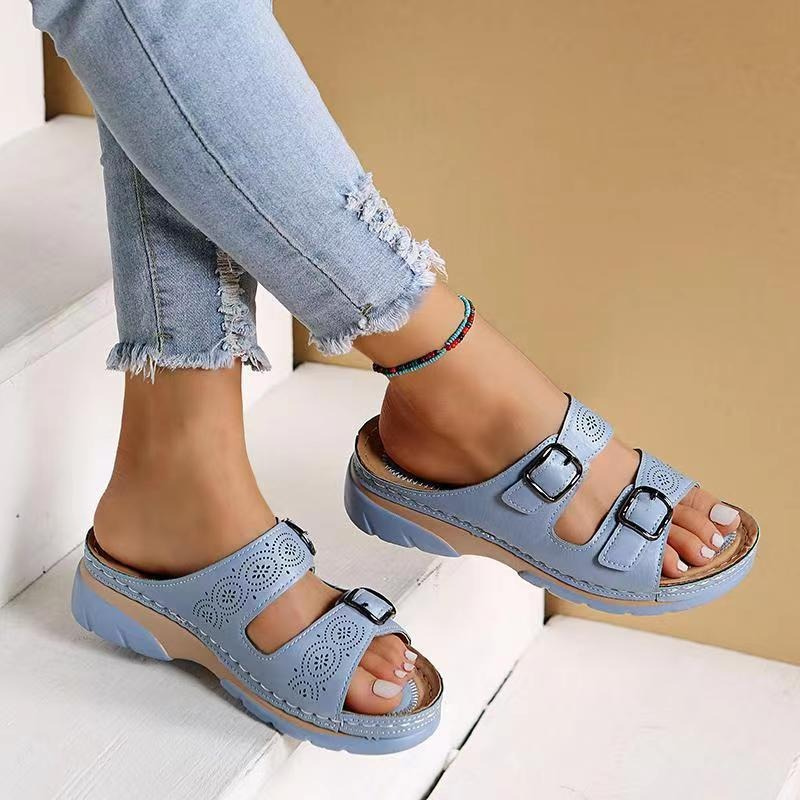 Sandali Zeppa Donna Casual con Fibbia Regolabile