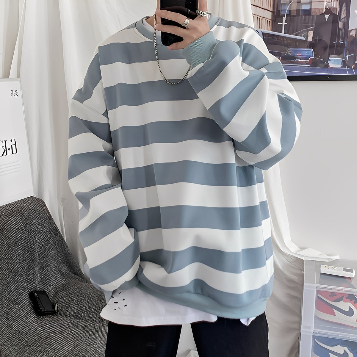 Maglione Uomo Oversize in Maglia a Righe