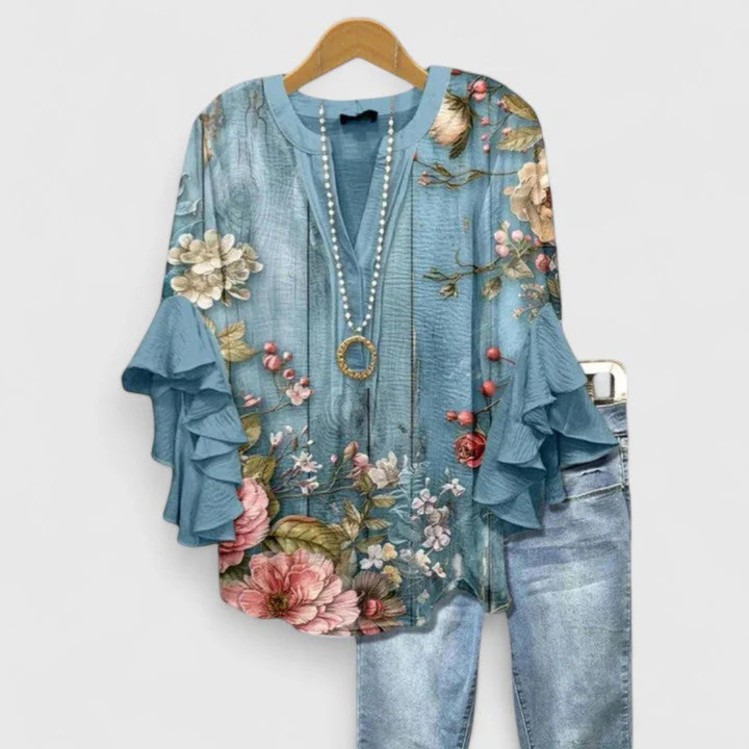 Donna Casual con Stampa Floreale e Maniche a Volant