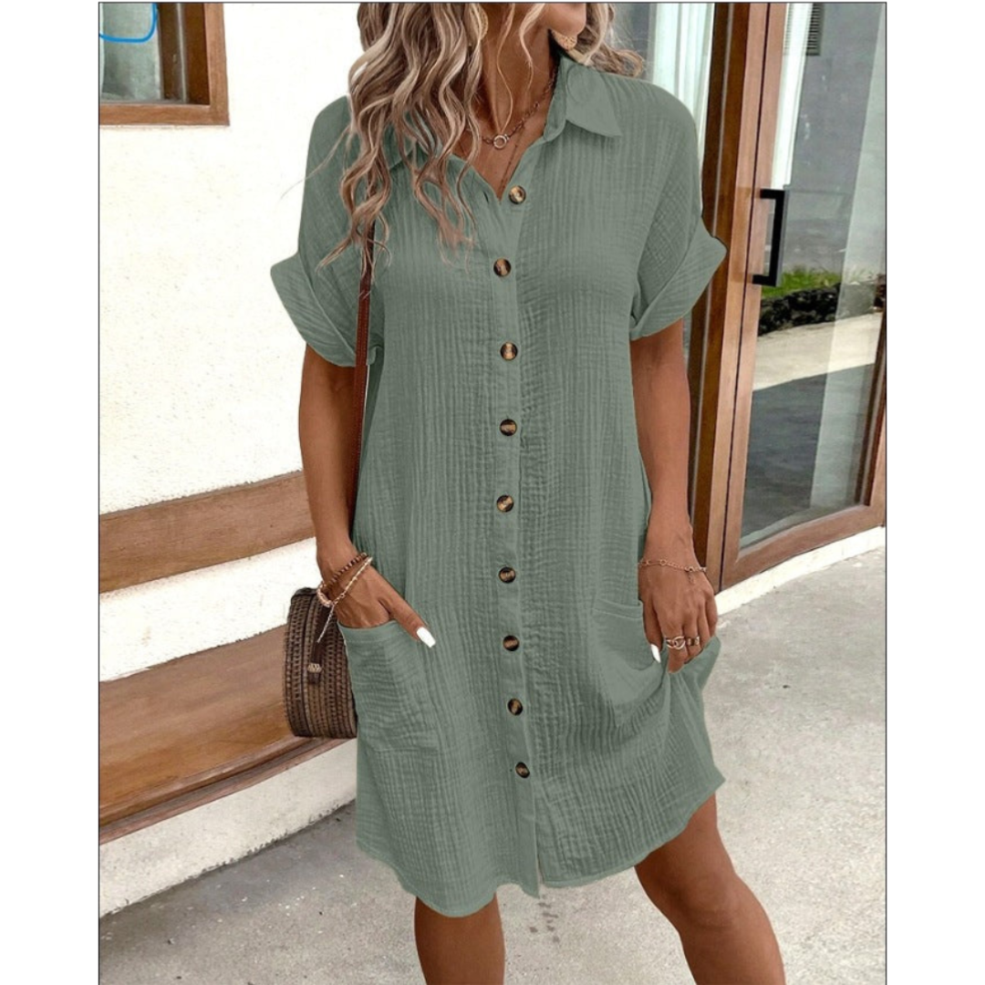 Abito Camicia Donna Tasca Casual con Bottoni
