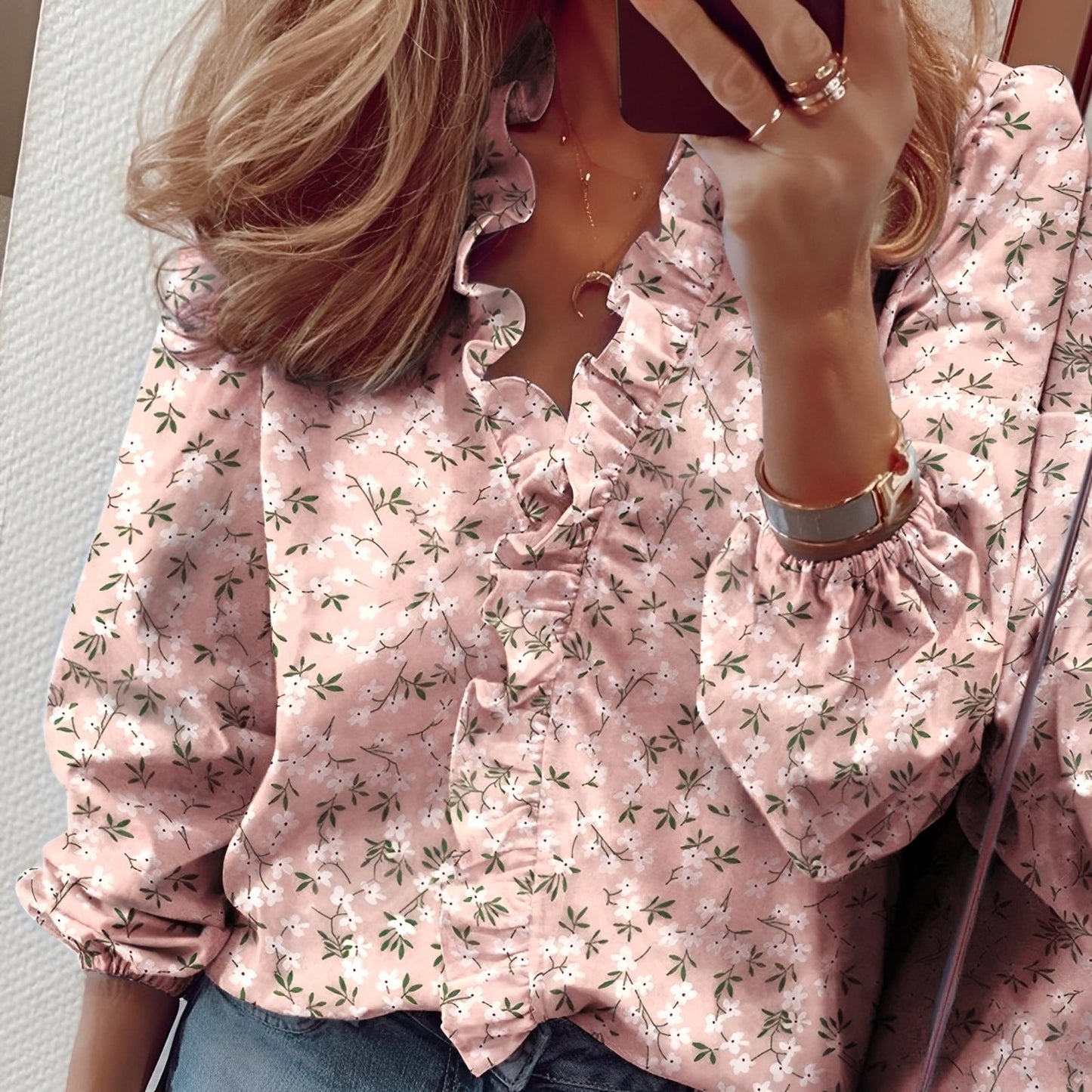 Blusa Donna in Viscosa con Scollo a V e Ruches