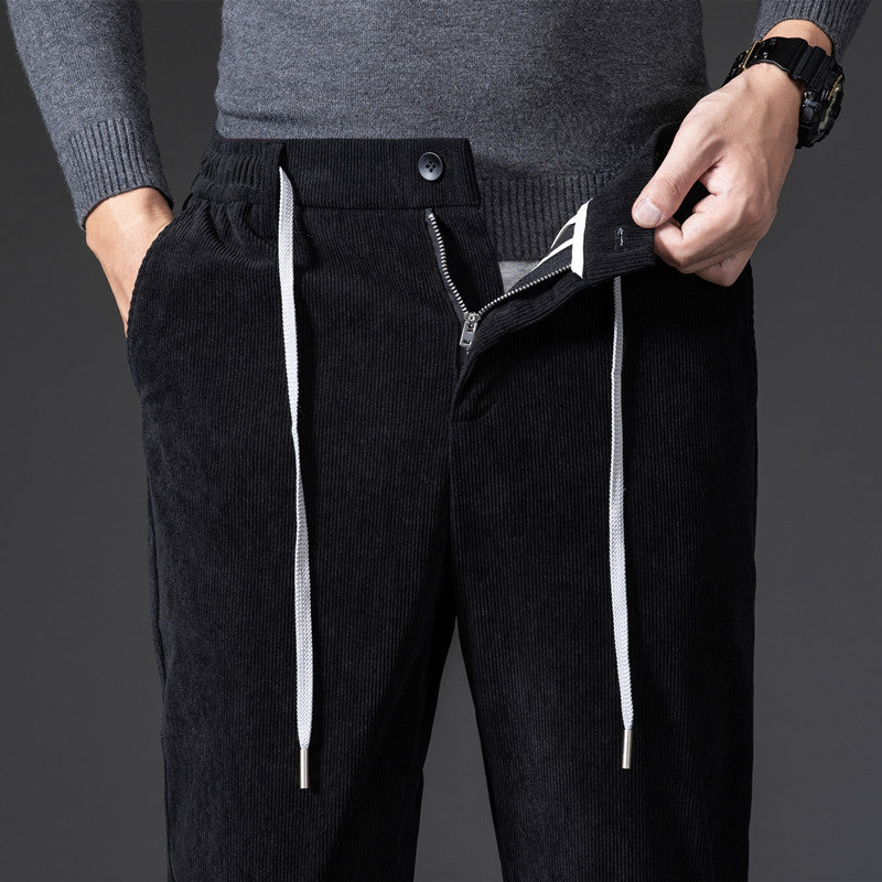 Pantaloni Chino Uomo in Velluto a Coste Vestibilità Comoda