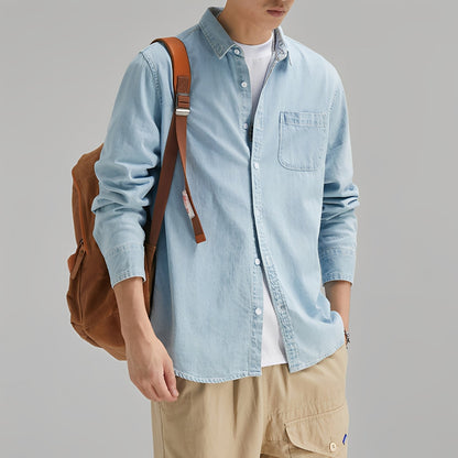 Camicia Jeans Uomo Casual con Tasca Regular Fit