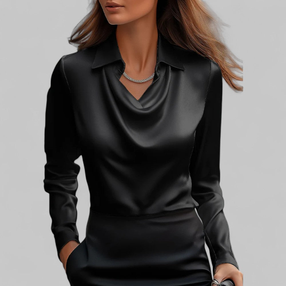 Blusa Donna Manica Lunga Scollo a Cascata