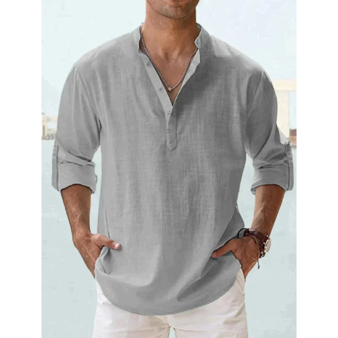 Camicia Uomo Manica Lunga Colletto Coreano