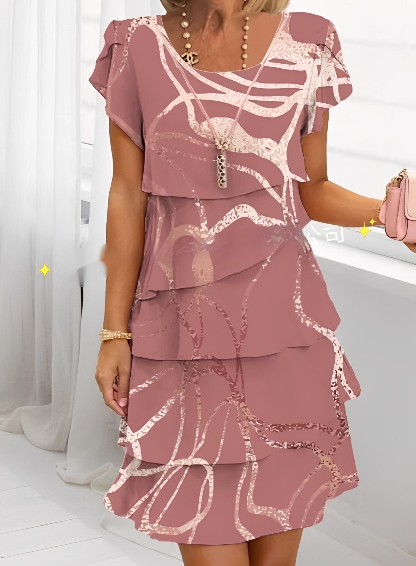 Abito Donna Elegante con Ruches Manica Corta