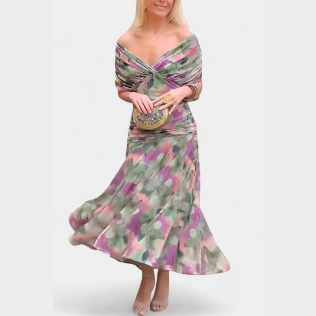 Abito Elegante Donna Scollo Bardot Vestibilità Classica