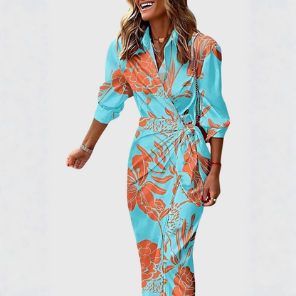 Abito Midi Donna a Righe Stile Portafoglio