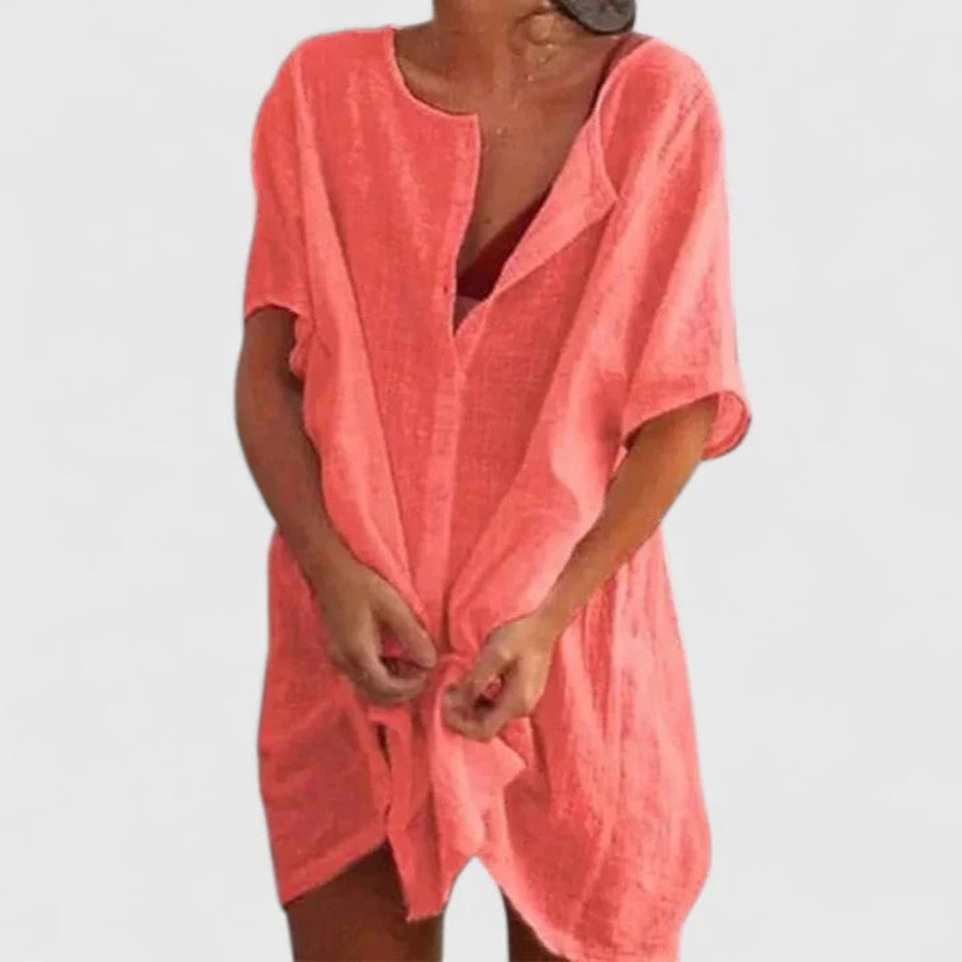 Vestito Spiaggia Donna Smanicato Bottoni Vestibilità Ampia