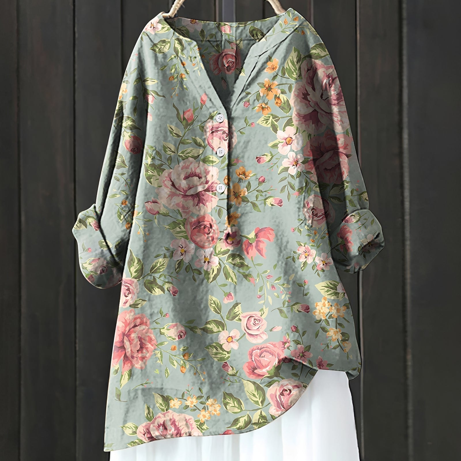 Camicia Donna con Mezza Patta a Fiori Stile Elegante - Brentozzi