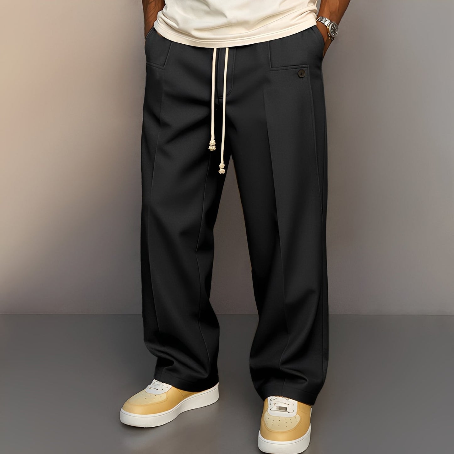 Pantaloni Uomo Comodi Taglio Dritto con Coulisse