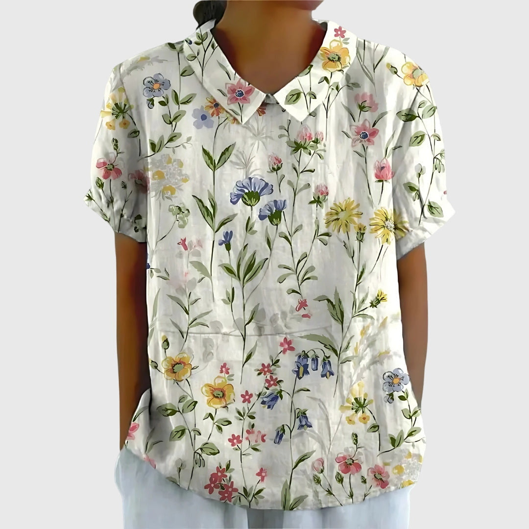 Blusa Donna con Colletto a Fiori Manica Corta