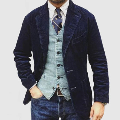Blazer Uomo in Velluto Slim Fit con Colletto Rever e Chiusura a