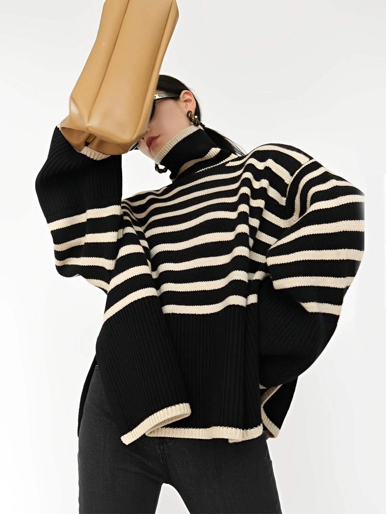 Maglione Donna Cotone Oversize Collo Alto Morbido