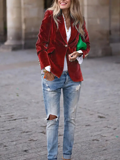 Blazer Donna Monopetto Scollo Classico Vestibilità Slim