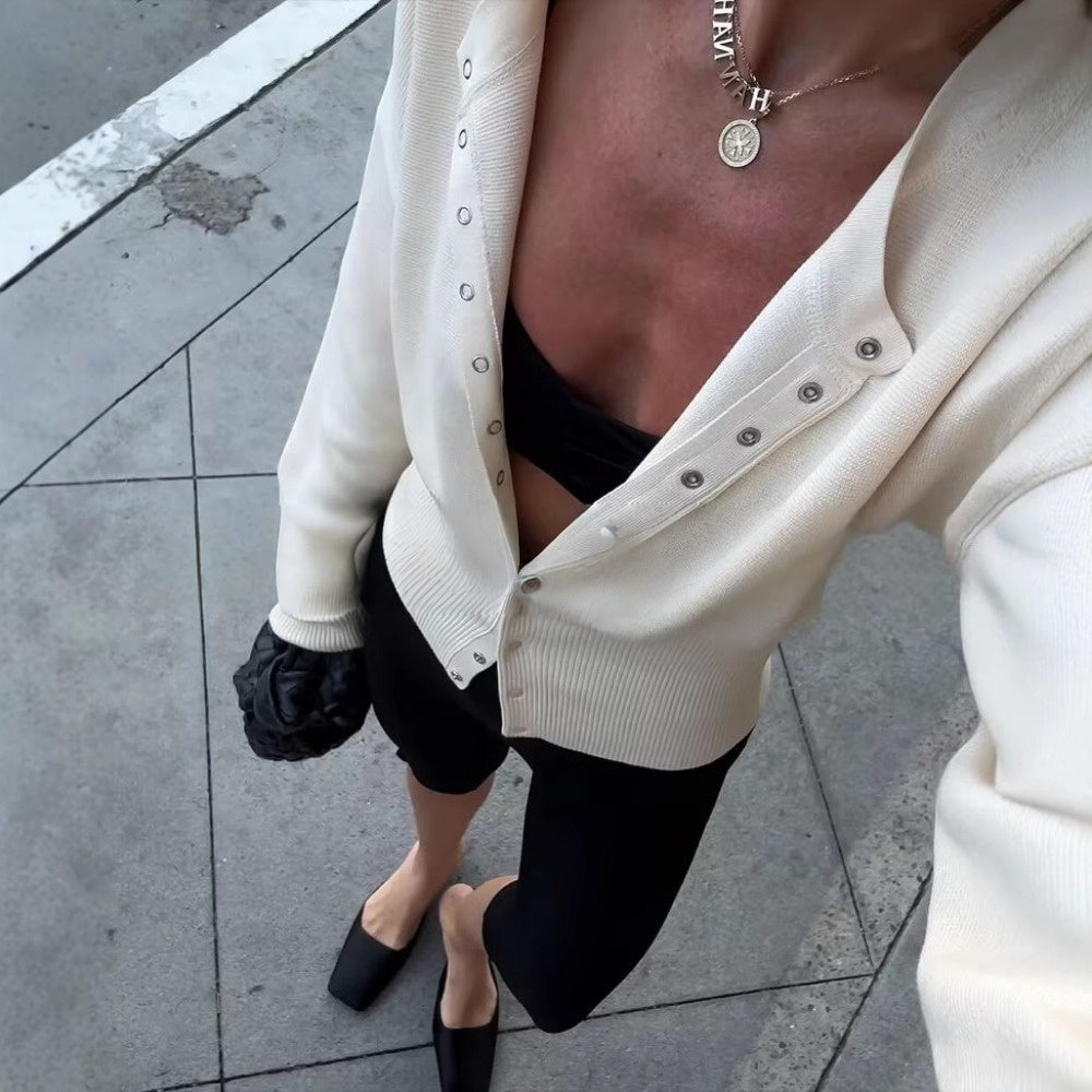 Cardigan Donna con Bottoni e Maniche Lunghe in Maglia