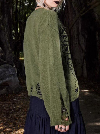 Maglione Uomo Manica Lunga Stile Scheletro Strappi