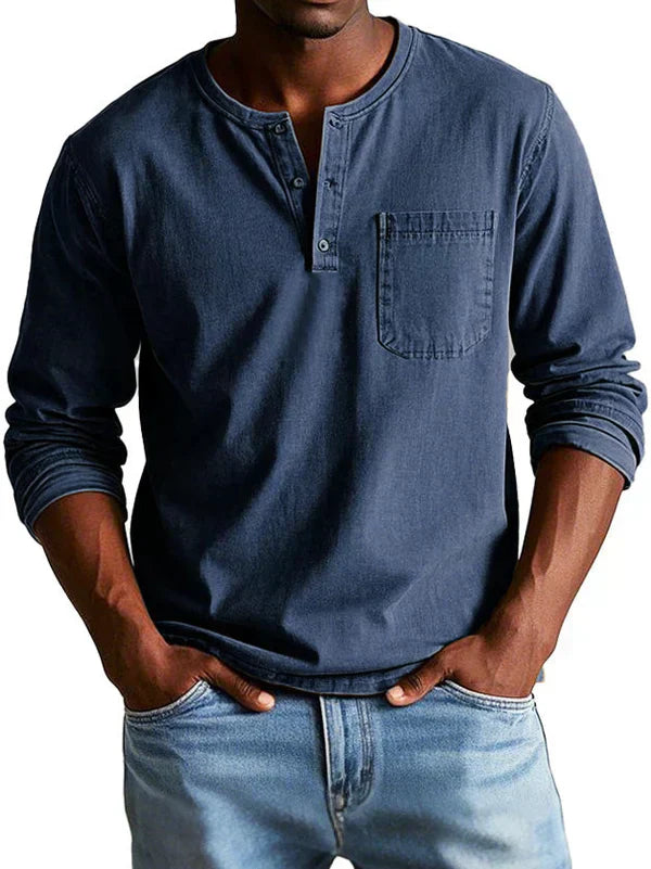 T-shirt Uomo Manica Lunga Henley Stile Casual