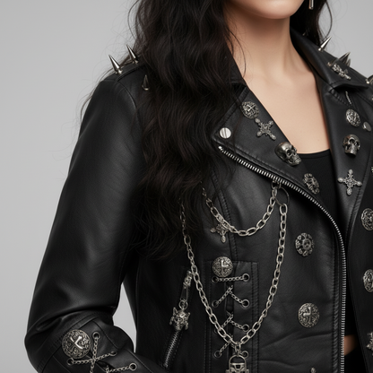 Giacca Unisex Biker con Elementi in Metallo