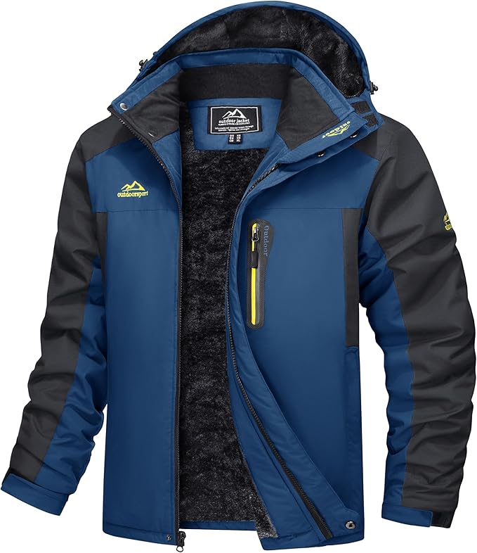 Parka Uomo Impermeabile e Antivento con Fodera in Pile e Cappuccio