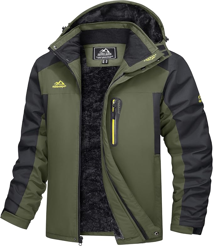 Parka Uomo Impermeabile e Antivento con Fodera in Pile e Cappuccio