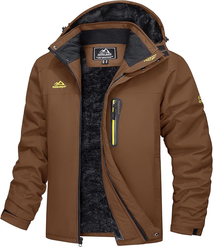 Parka Uomo Impermeabile e Antivento con Fodera in Pile e Cappuccio